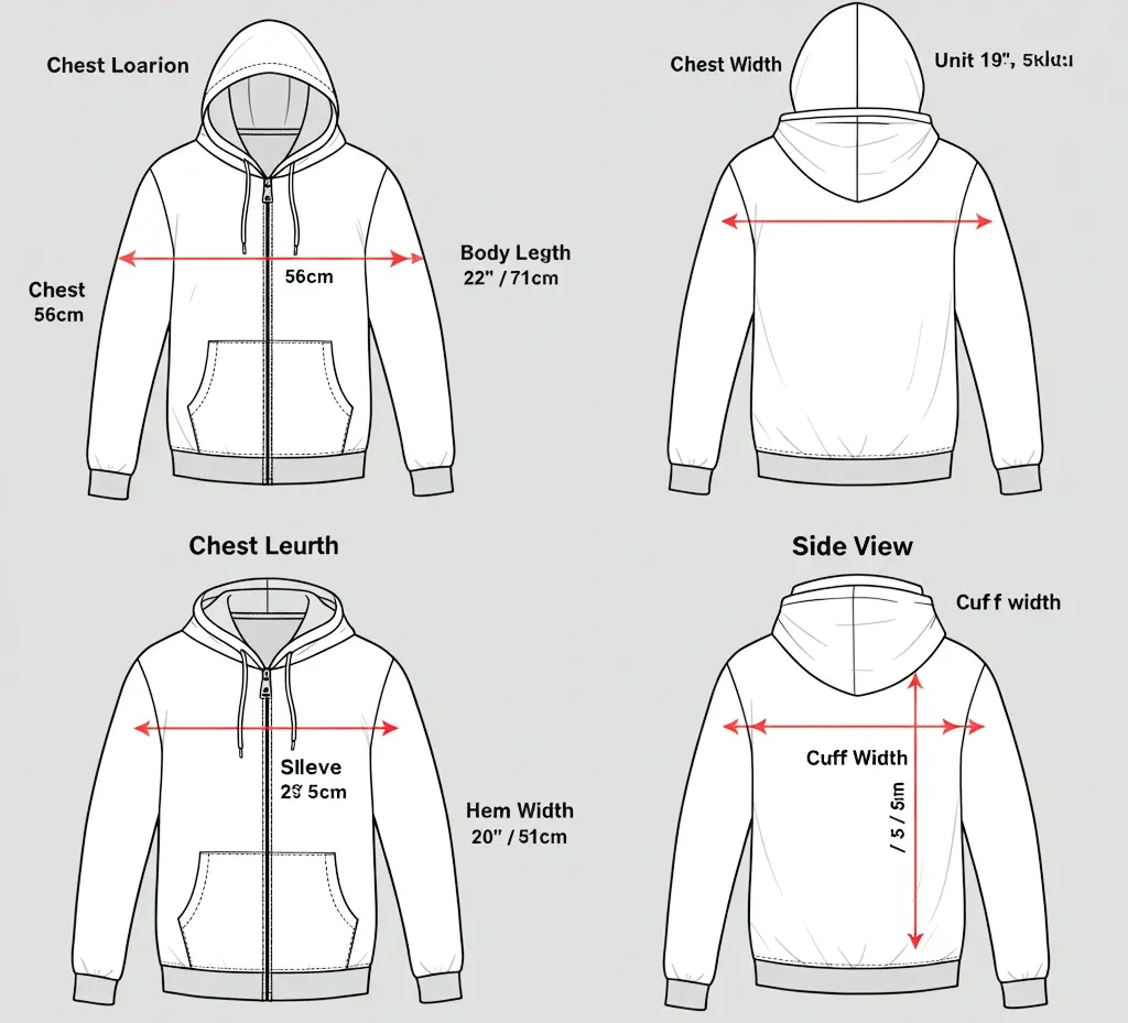 Men's Hoodie Regular Size Measurement
