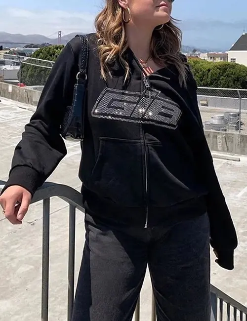 Rhinestone Letter Graphic Hoodie