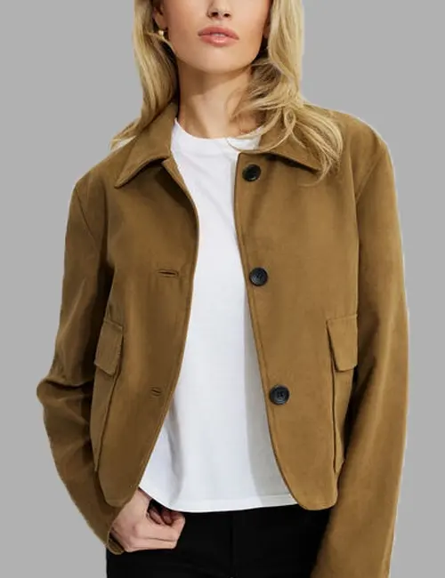 Cropped faux suede jacket