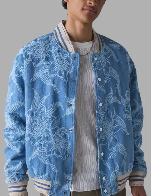 Floral Denim Bomber Jacket