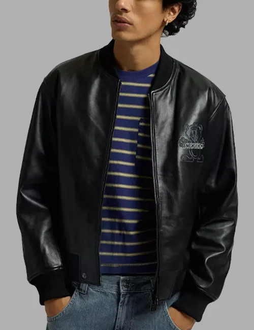 Leather bomber jacket