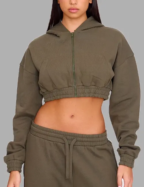 Olive Cropped Belt Detail Hoodie