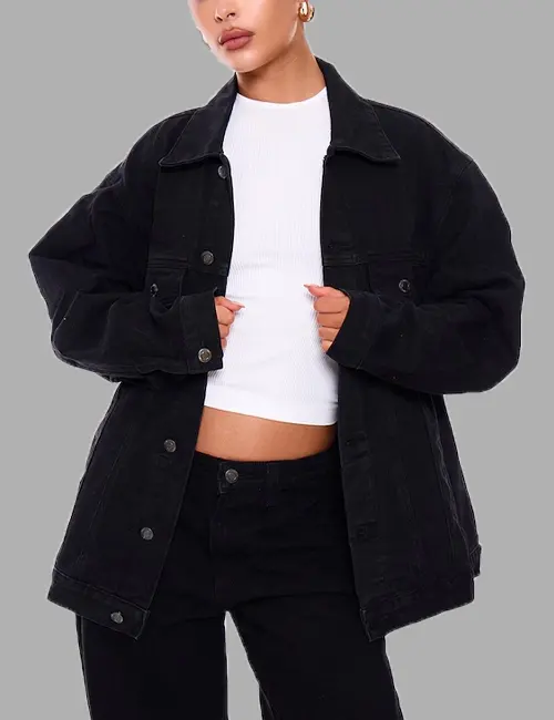 Washed Black Oversized Boyfriend Denim Jacket