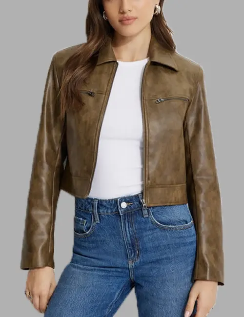 Washed Faux Leather Work Jacket