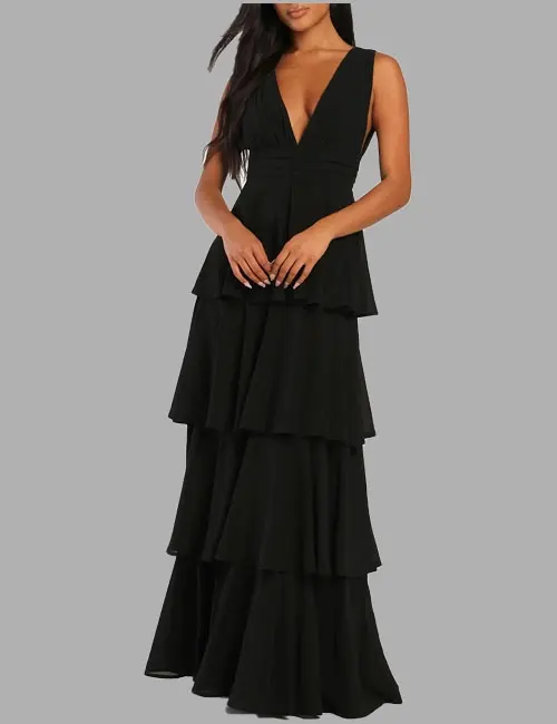 Amazing Evening Black Tiered Maxi Dress