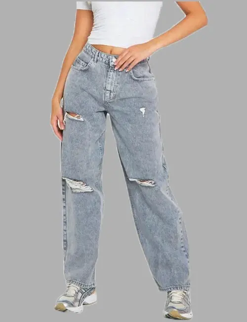 Grey Wash Rip Detail Boyfriend Jeans
