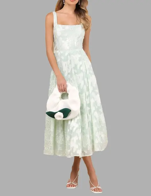 Loira Mint Burnout Jacquard Lace-Up Midi Dress