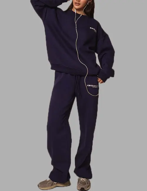 NAVY WIDE LEG BOSTON USA EMBROIDERED JOGGERS