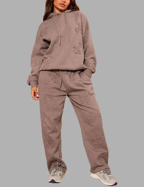 PETITE CHARCOAL CROSS APPLIQUE EMBROIDERED JOGGERS