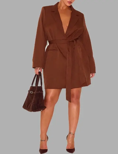 PLUS CHOCOLATE TIE WAIST BLAZER DRESS