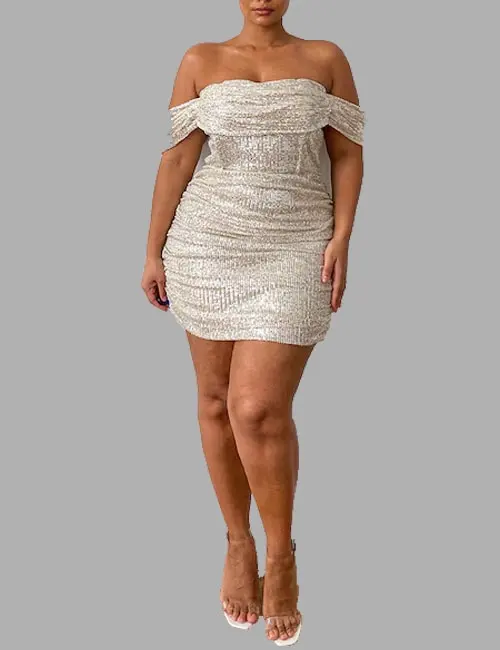 PLUS CREAM SEQUIN BARDOT BODYCON DRESS