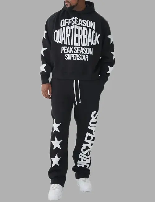 Plus Oversized Boxy Off Season Puff Printed Hooded Tracksuit