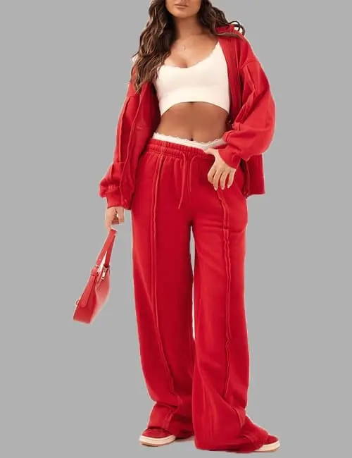 RED OVERSIZED WIDE LEG SEAM DETAIL JOGGERS