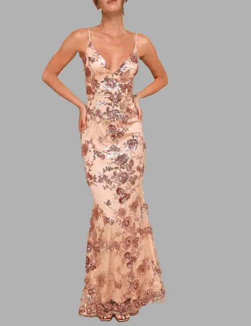 Shine Language Rose Gold Sequin Mermaid Maxi Dress
