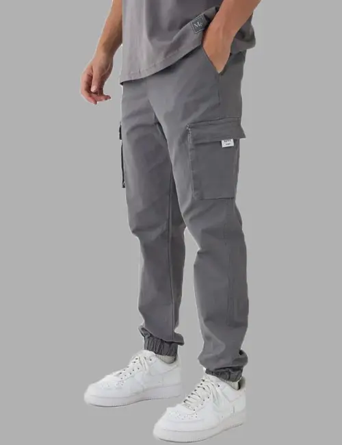 Slim Fit Elasticated Waist Woven Tab Cuffed Cargo Trousers