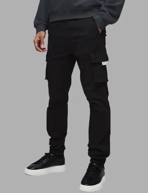 Slim Fit Waist Woven Tab Cuffed Cargo Trousers