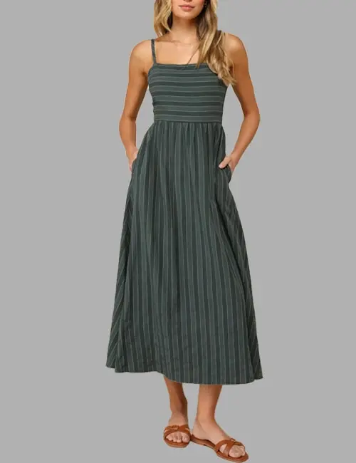 Taupe suspender ribbed flowy long casual dress