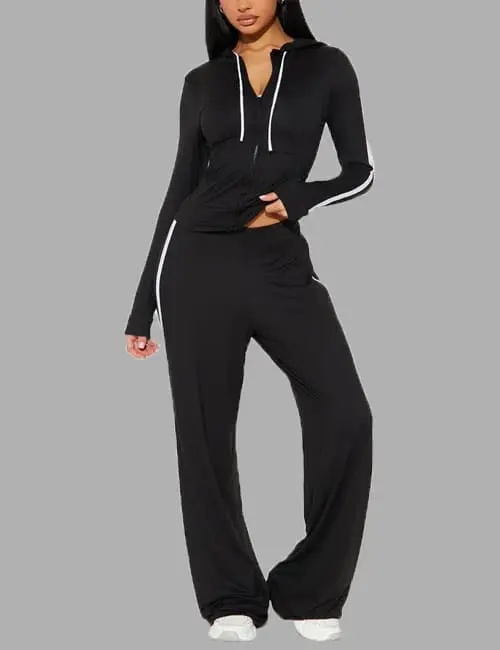 Tennis Courts Wide Leg Pant Set - Black