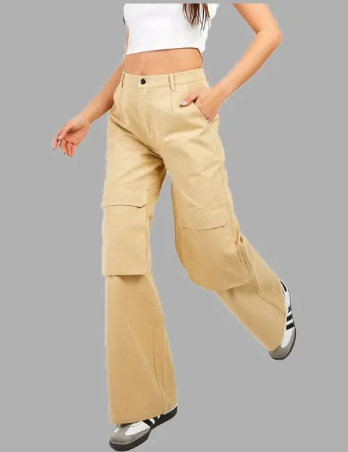 Wide Leg Pocket Detail Cargo Trouser