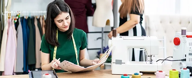 Garment design review at a sewing workstation