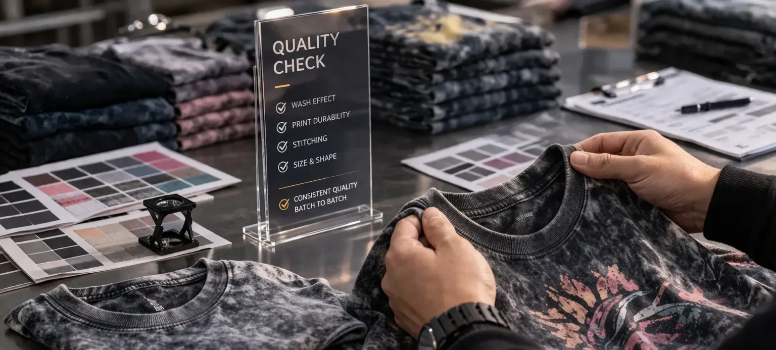 Inspect the acid-washed T-shirts