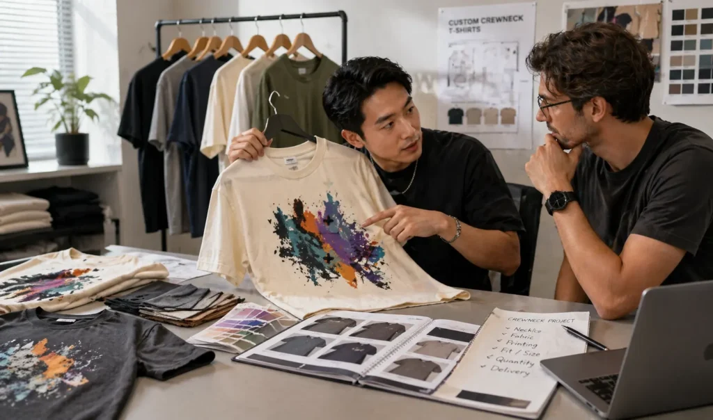 crewneck-tshirt-product-discussion-with-client