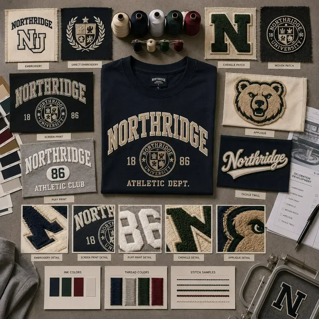 college-tshirt-decoration-method-development-flatlay