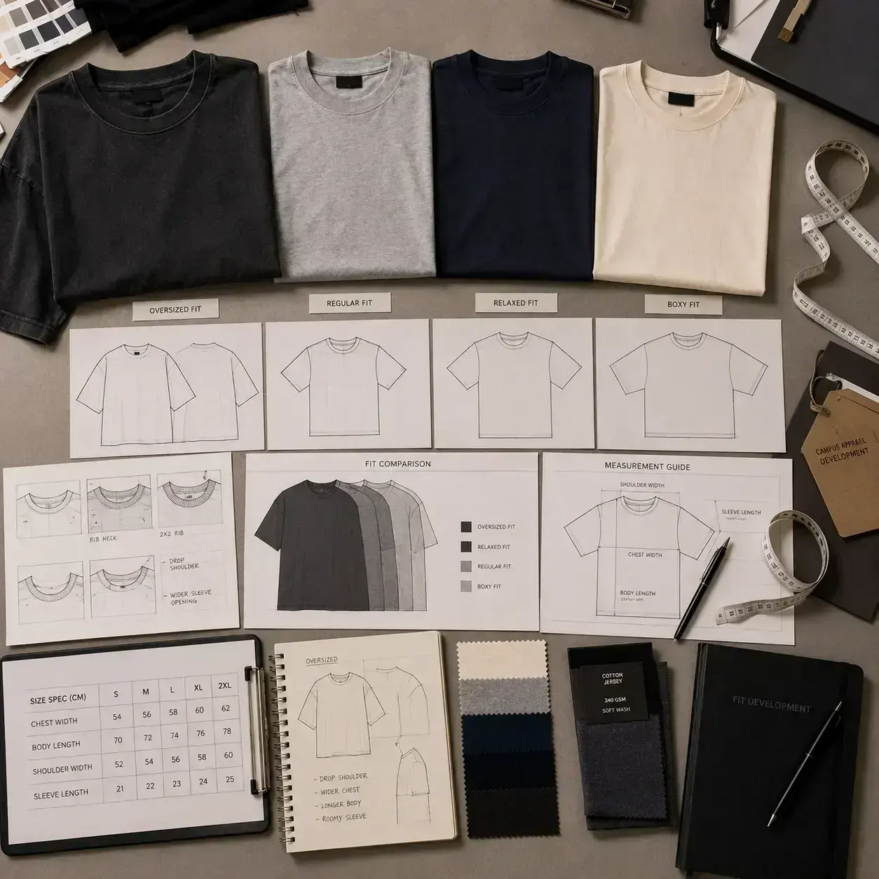 college-tshirt-fit-development-flatlay