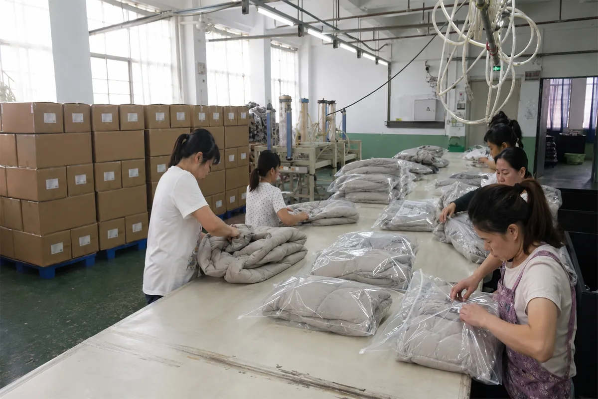 Finished jacket inspection, packing, and shipping preparation