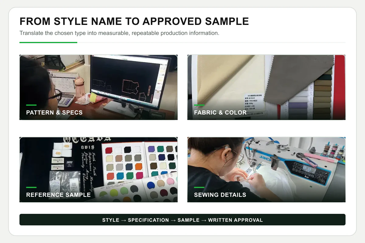 Pattern development, fabric selection, reference sample and T-shirt sewing review