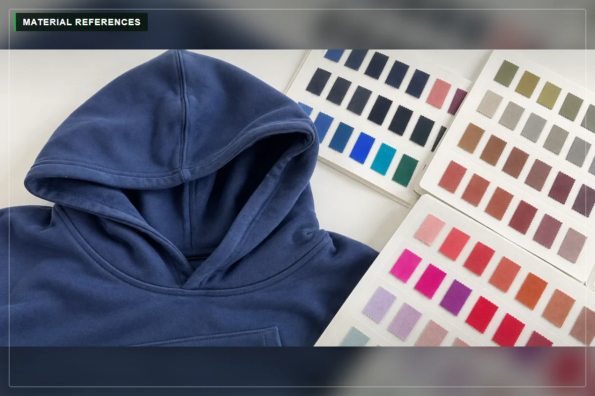 Hoodie and fabric color references reviewed during clothing material planning